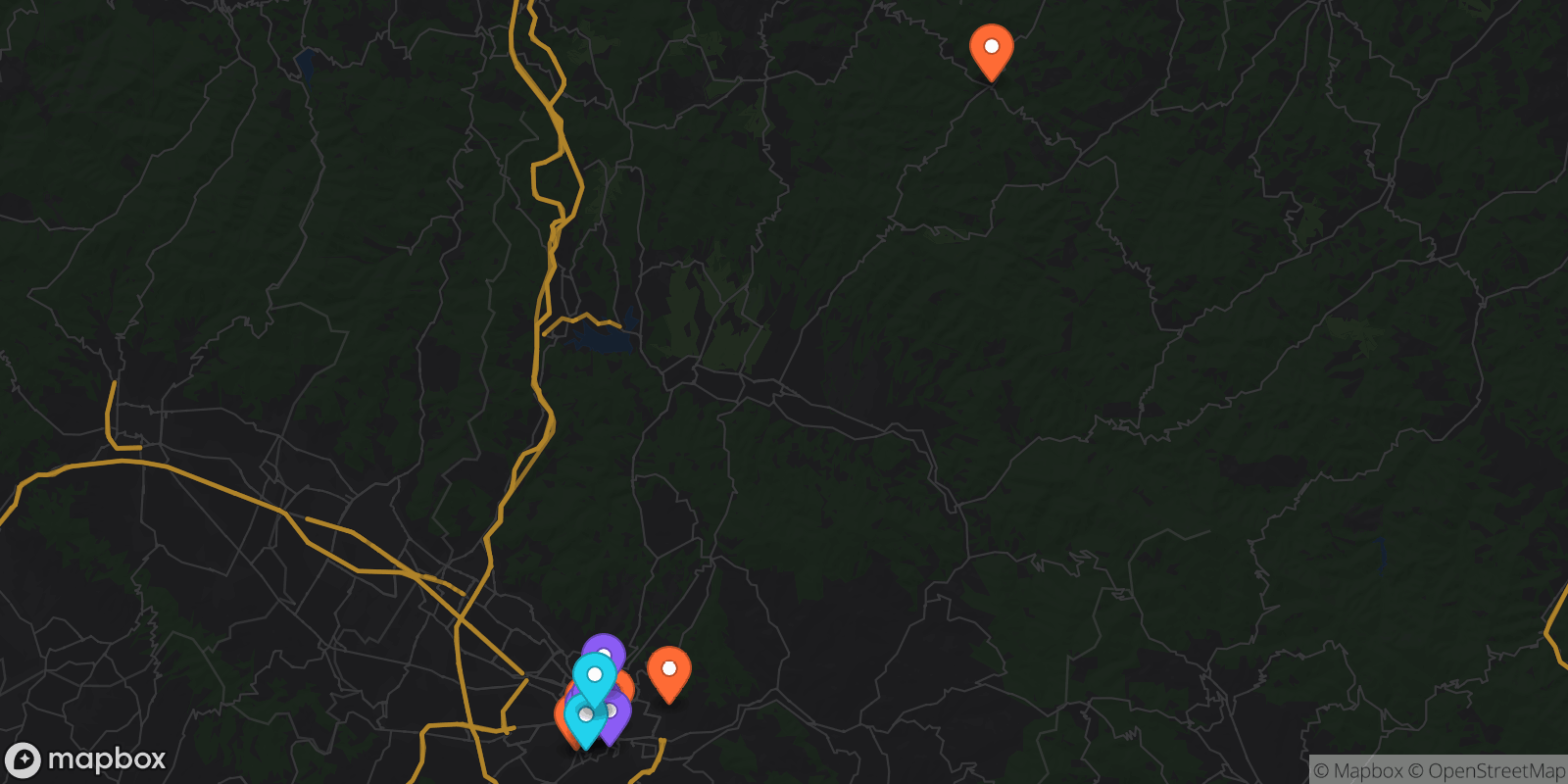 Map showing 16 locations