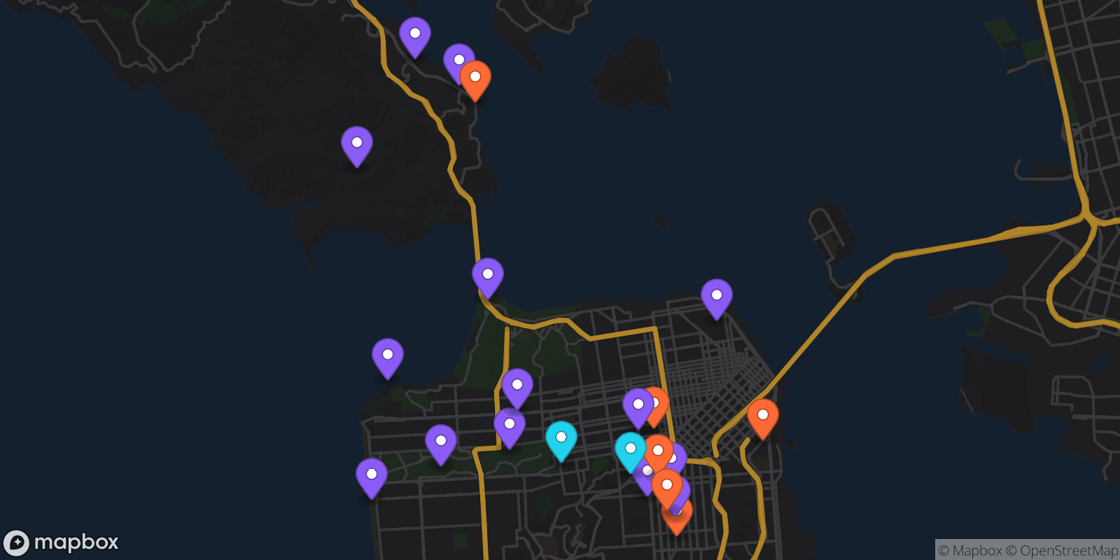 Map showing 22 locations