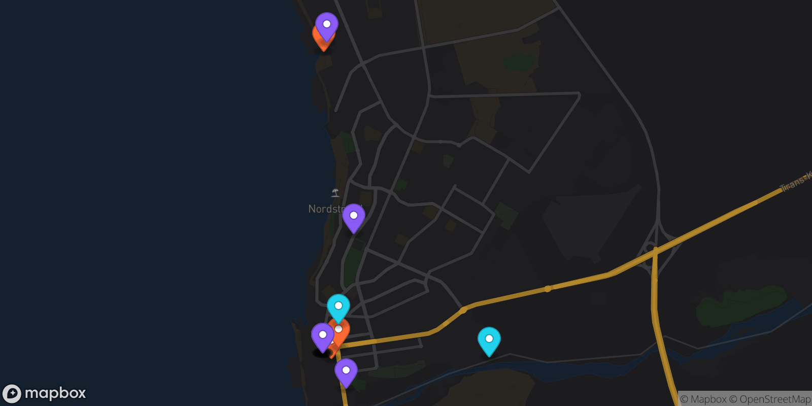 Map showing 16 locations