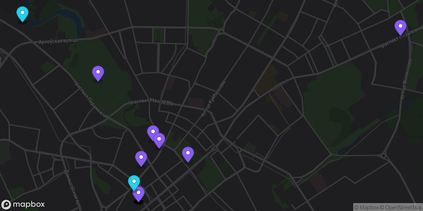 Map showing 17 locations