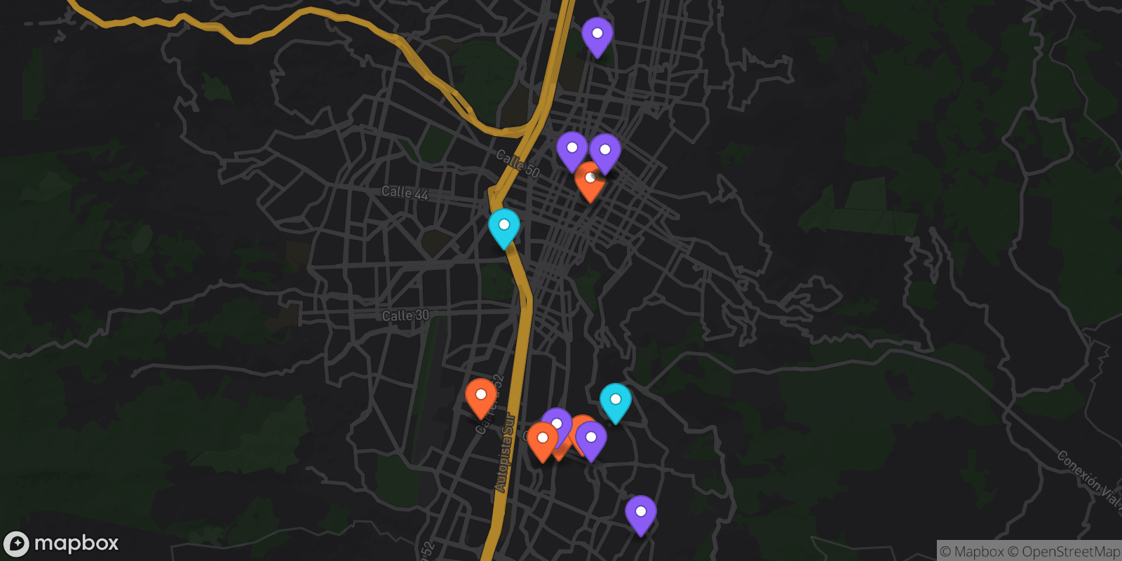 Map showing 17 locations