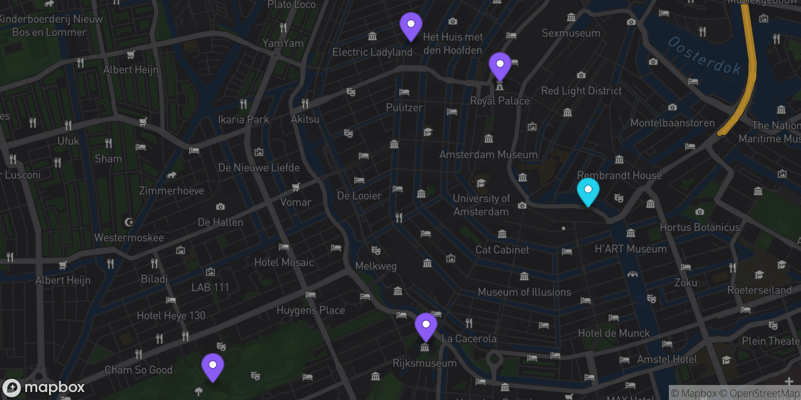Map showing 5 locations