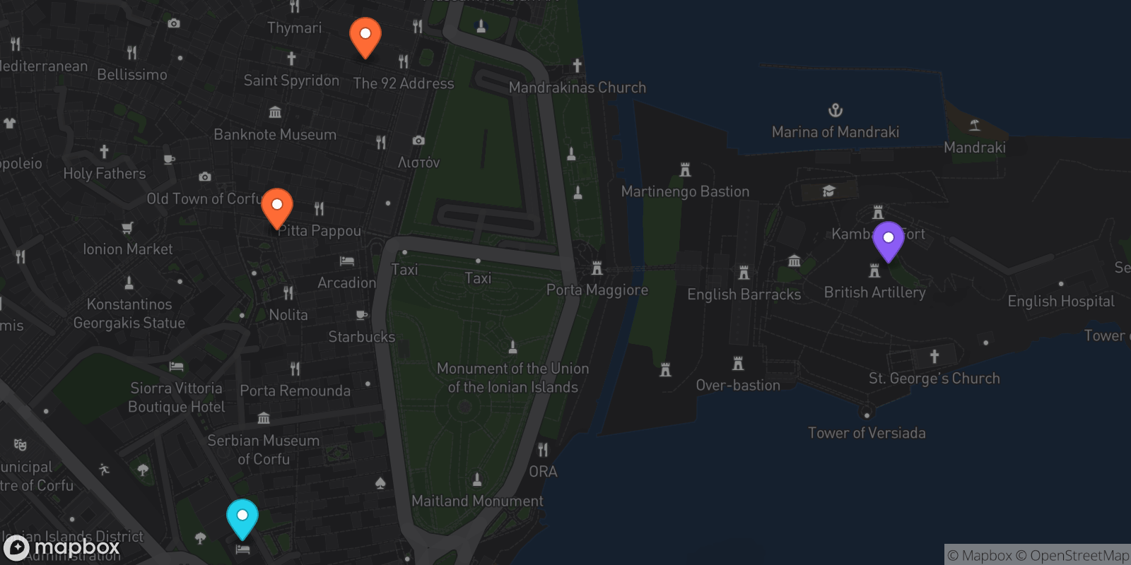 Map showing 4 locations