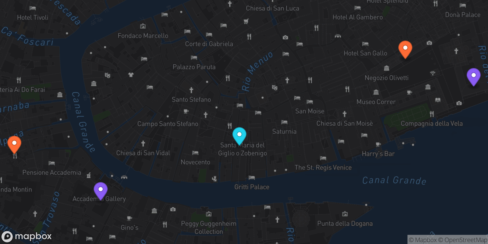 Map showing 5 locations