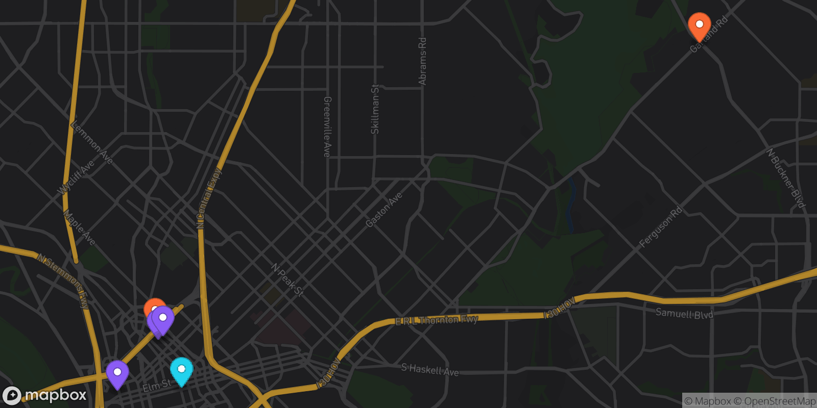 Map showing 6 locations