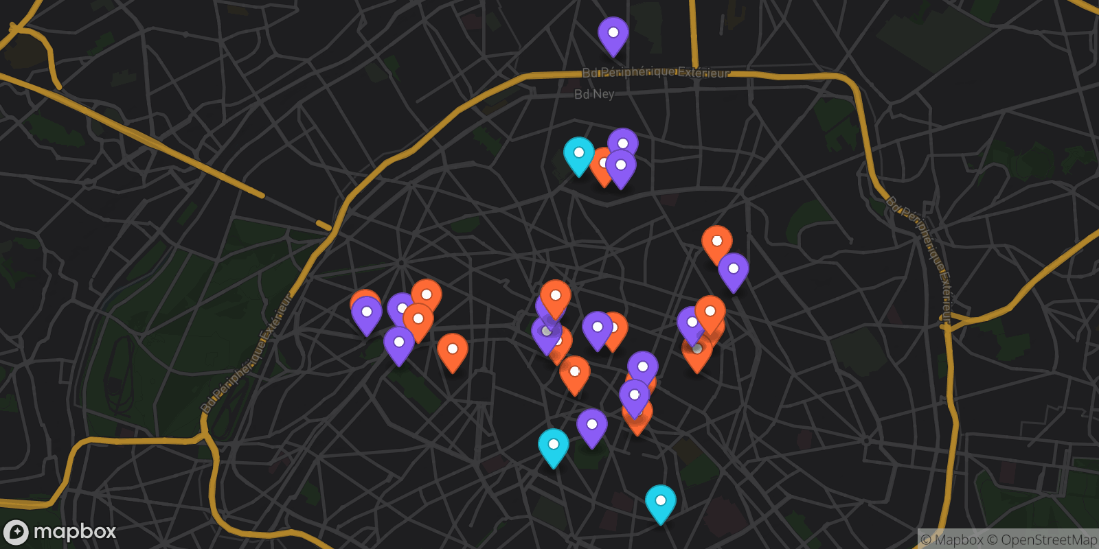 Map showing 33 locations