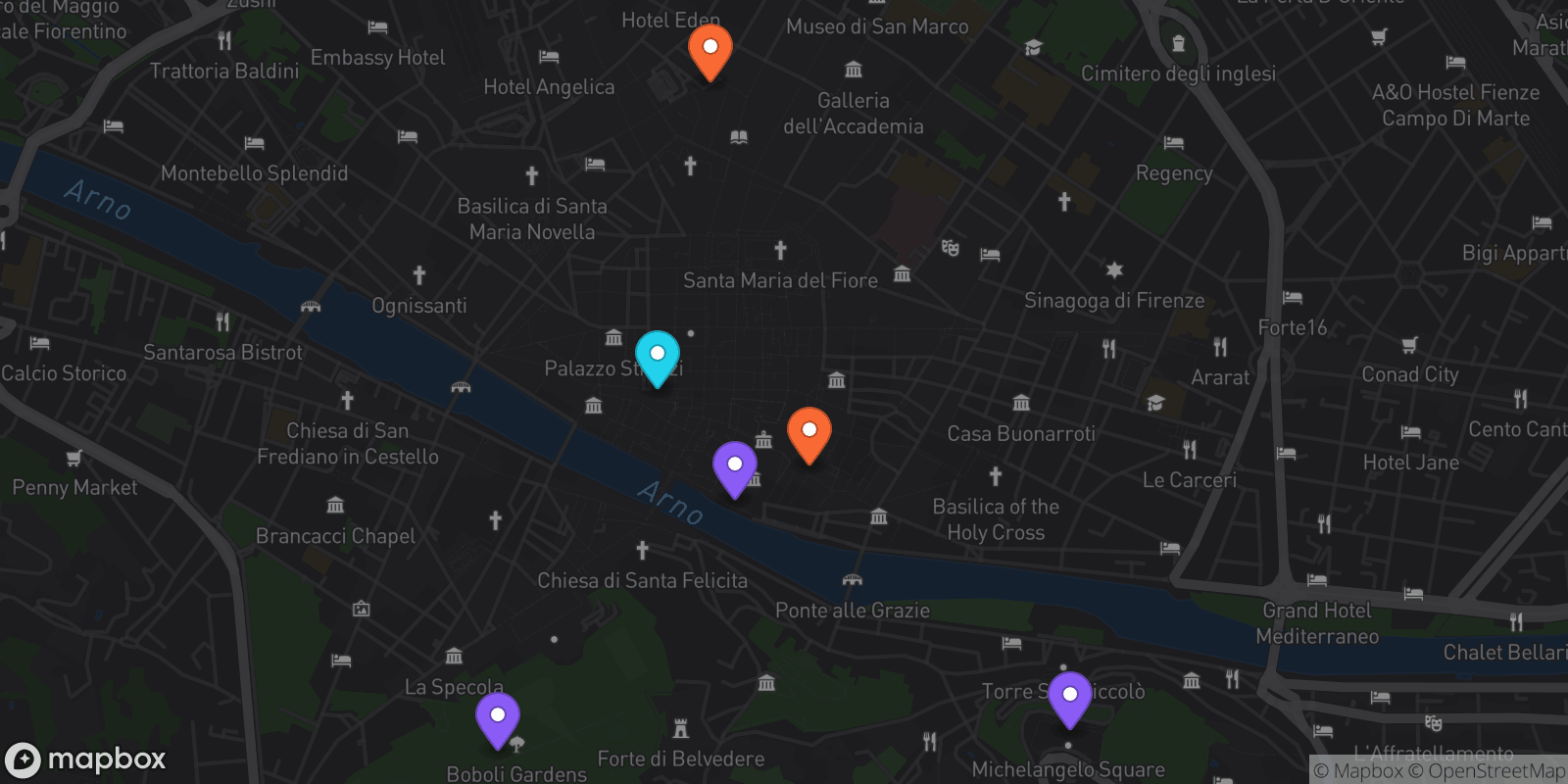 Map showing 6 locations