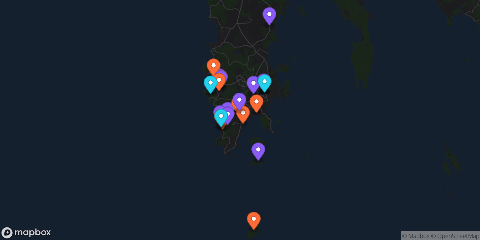 Map showing 24 locations