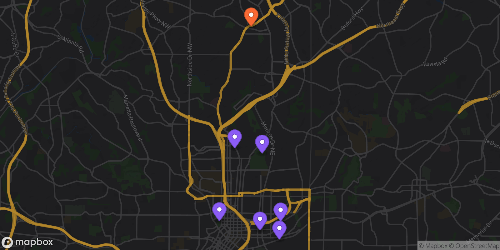 Map showing 7 locations