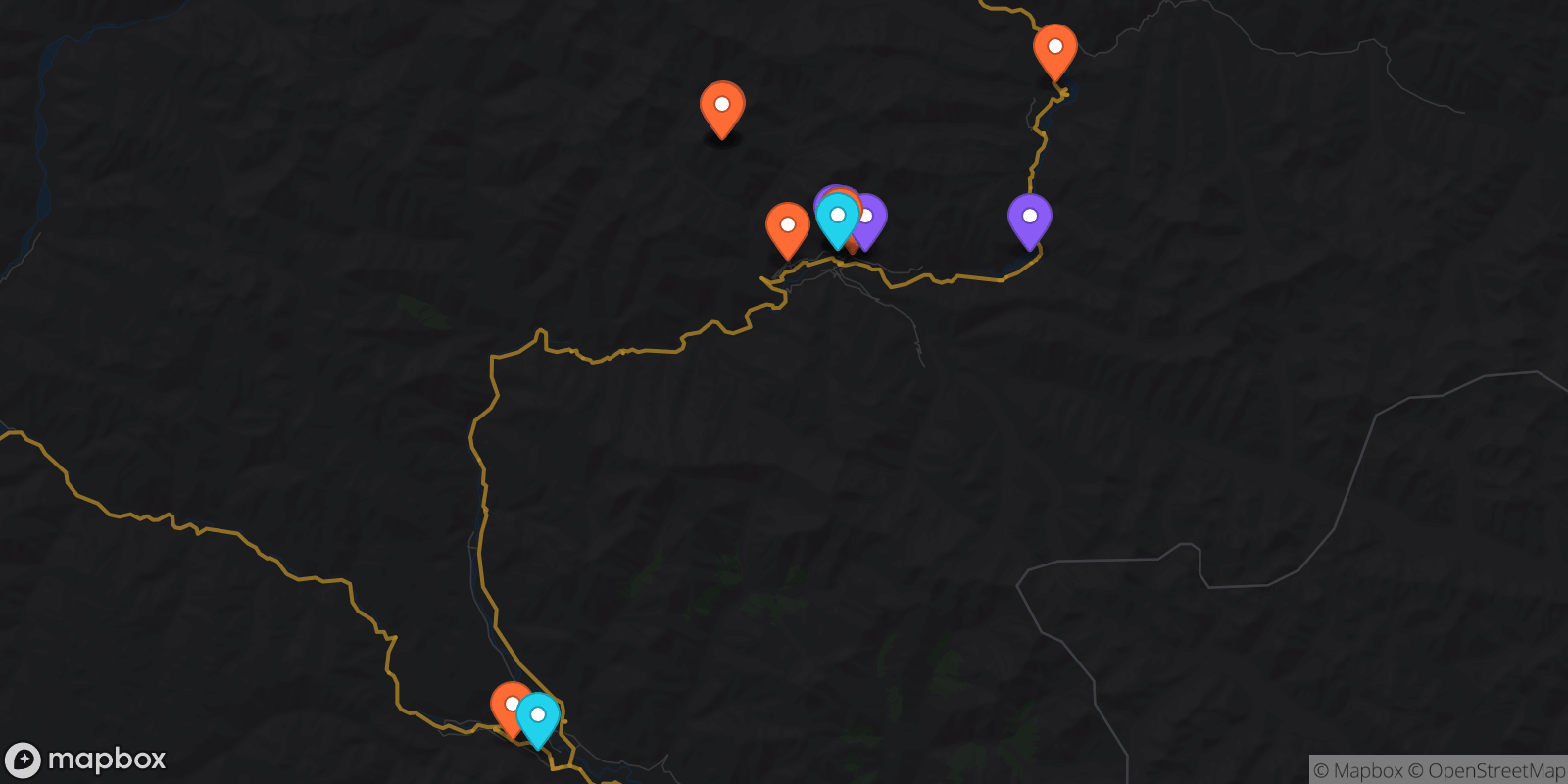 Map showing 17 locations