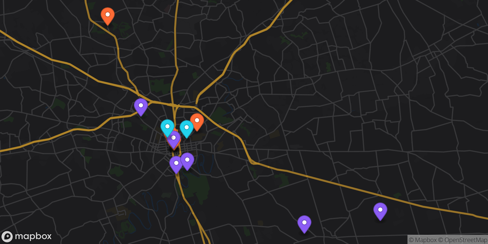 Map showing 16 locations