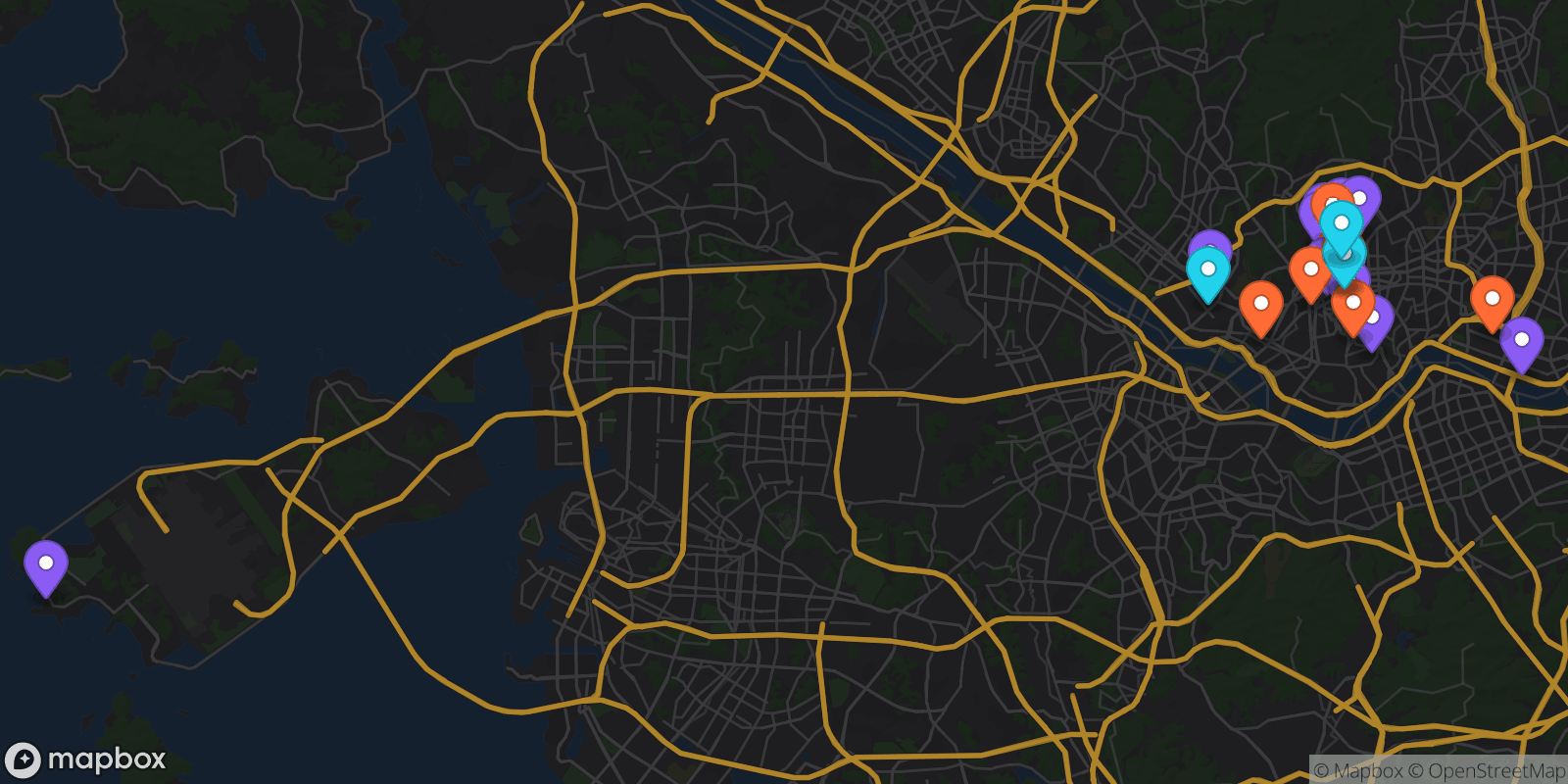 Map showing 25 locations