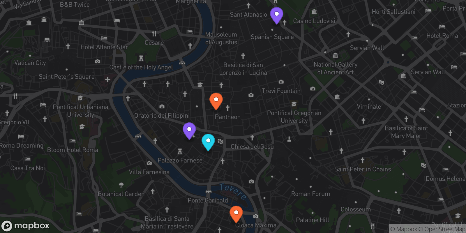 Map showing 5 locations
