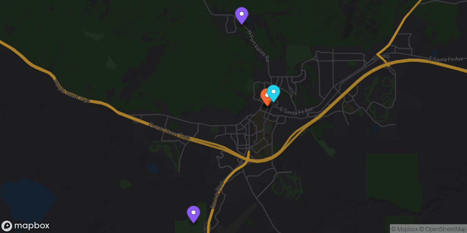 Map showing 5 locations