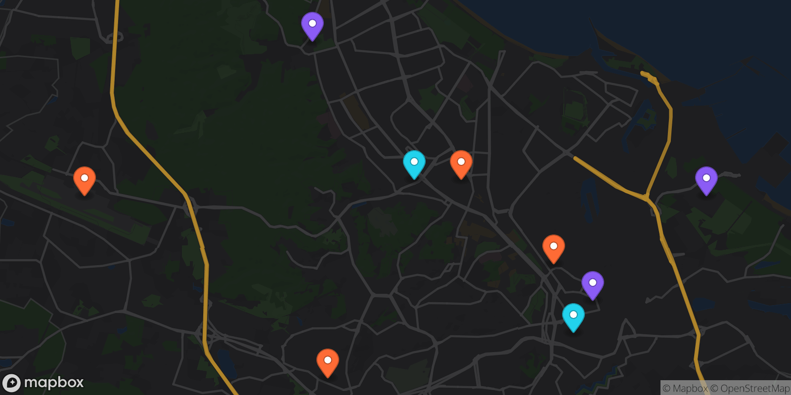 Map showing 9 locations