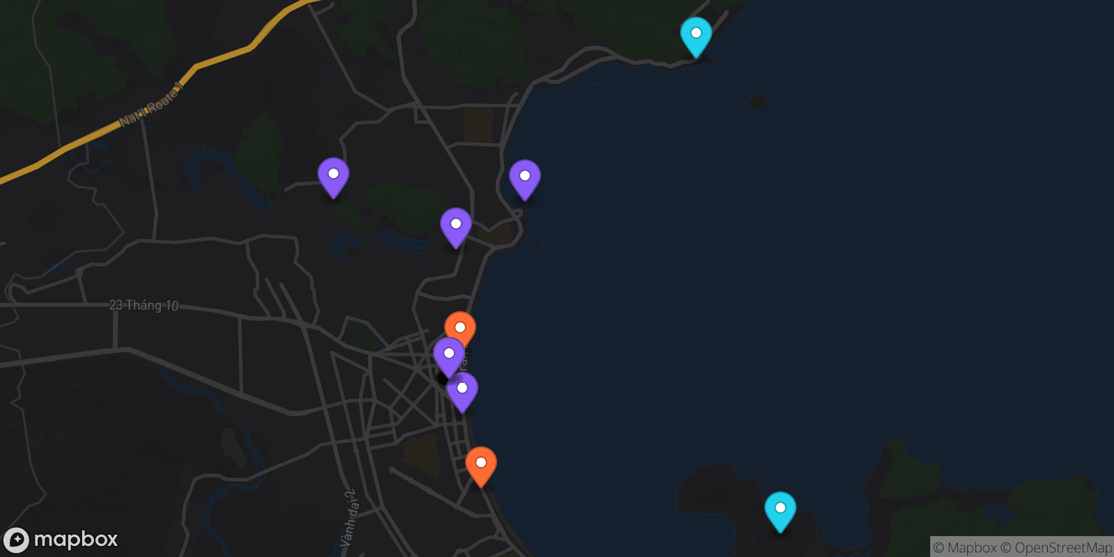 Map showing 17 locations