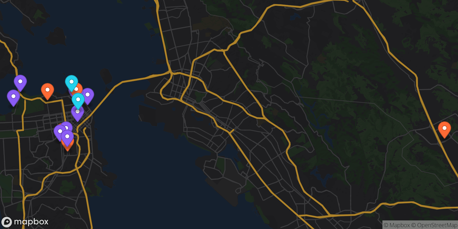 Map showing 16 locations