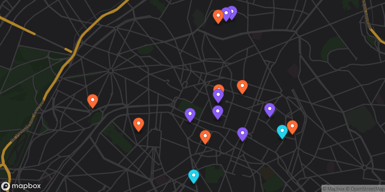 Map showing 16 locations