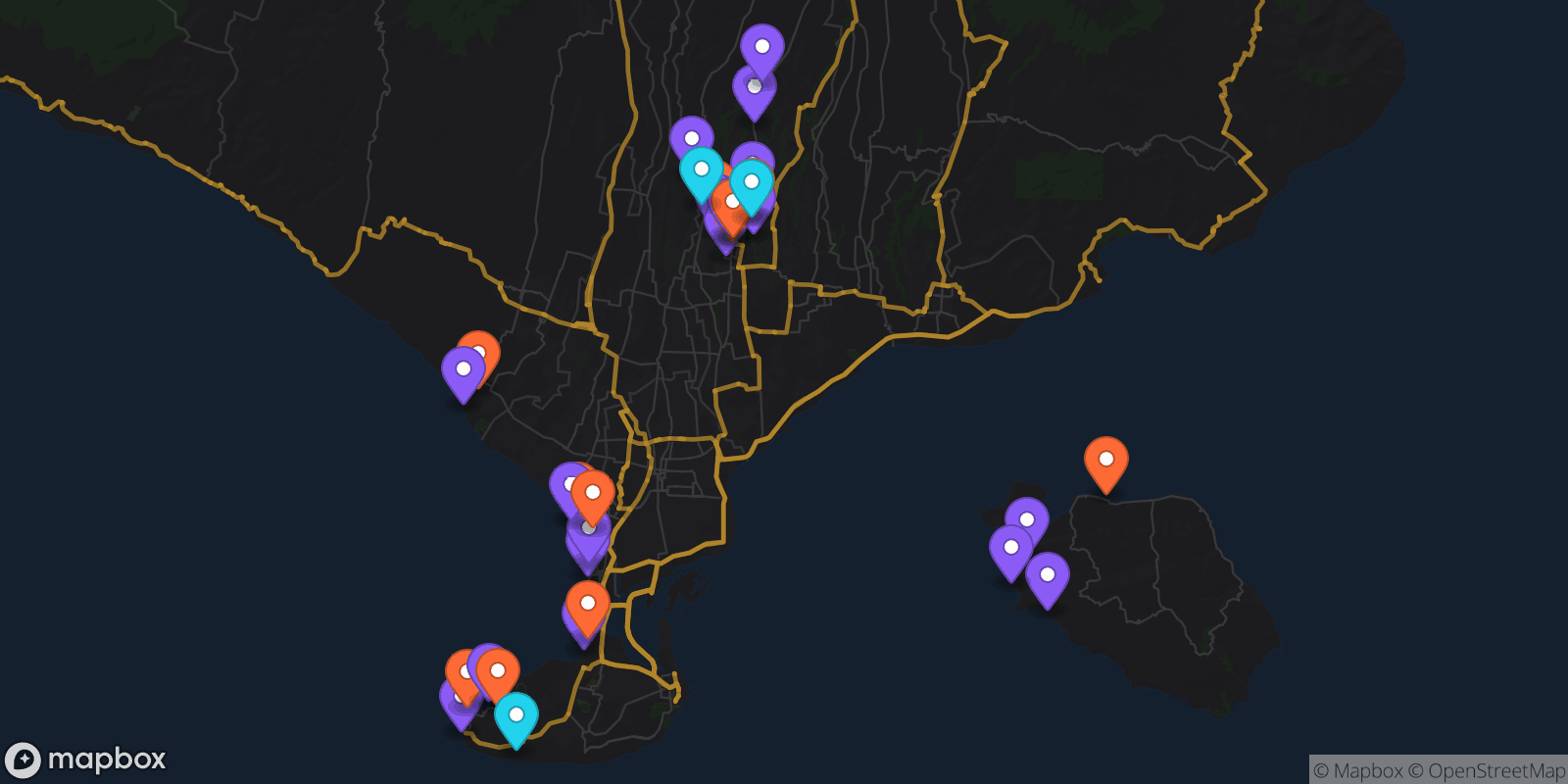 Map showing 32 locations