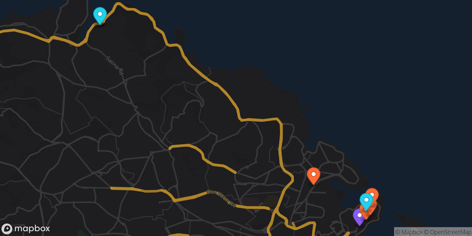 Map showing 8 locations