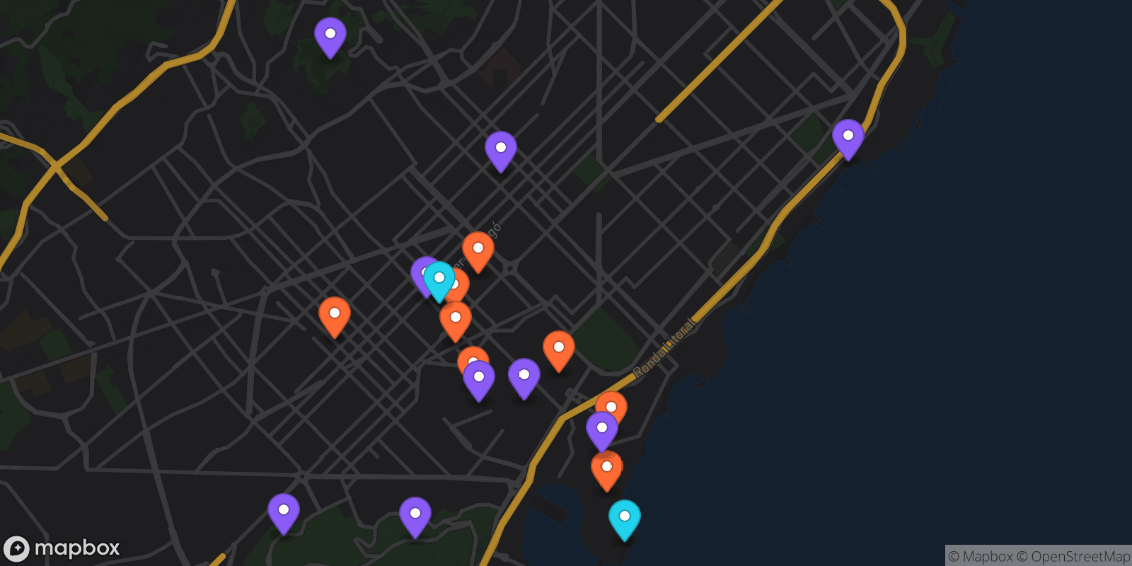 Map showing 19 locations