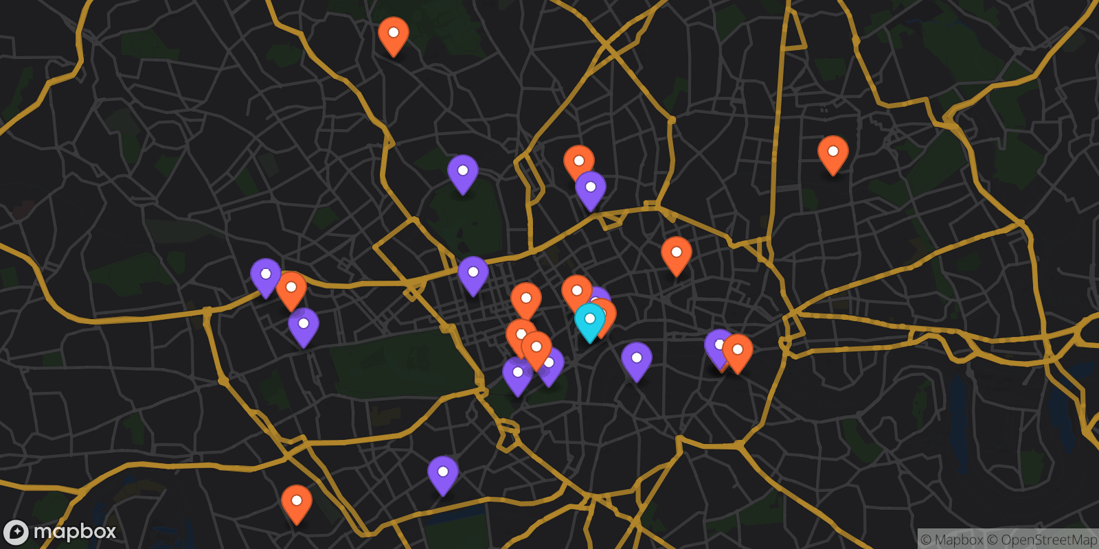 Map showing 28 locations