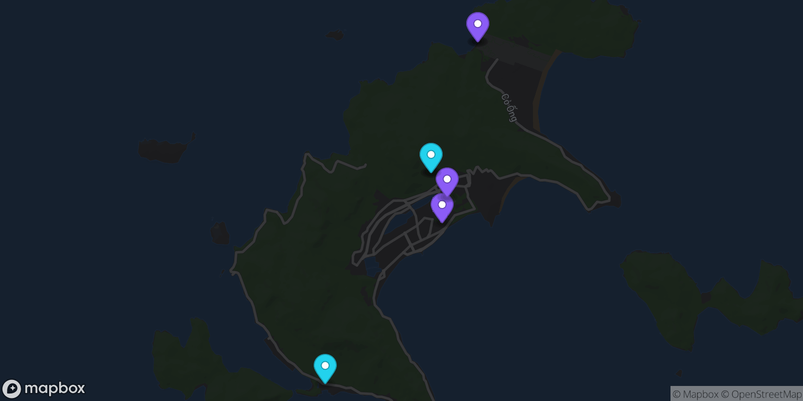 Map showing 7 locations