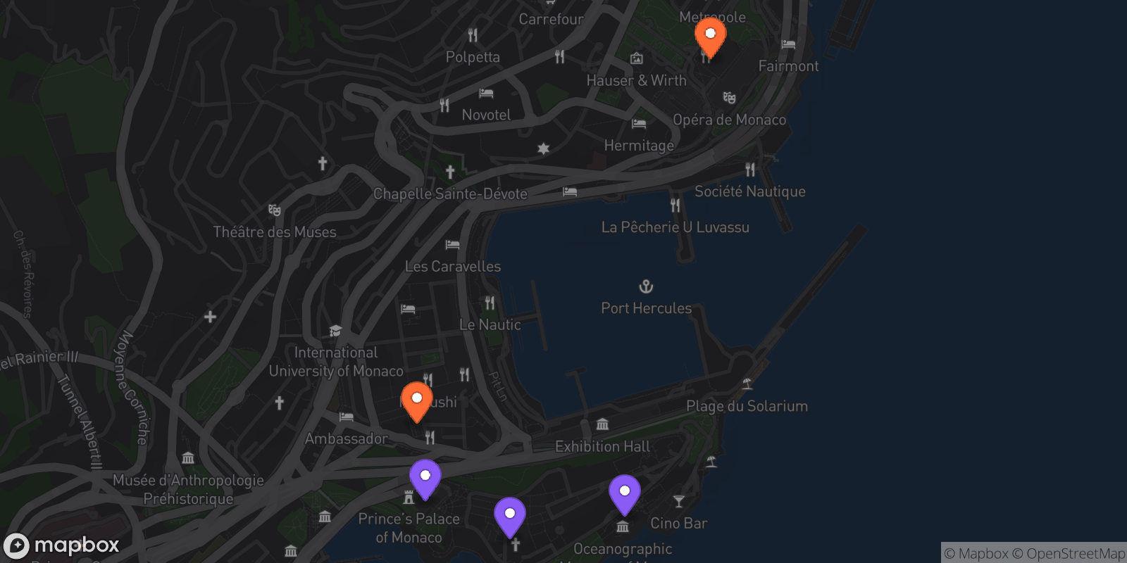 Map showing 5 locations