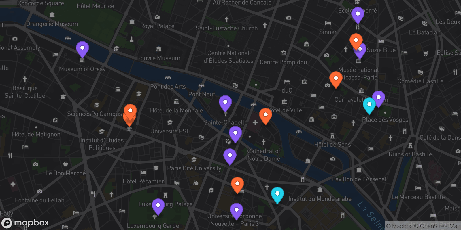 Map showing 17 locations