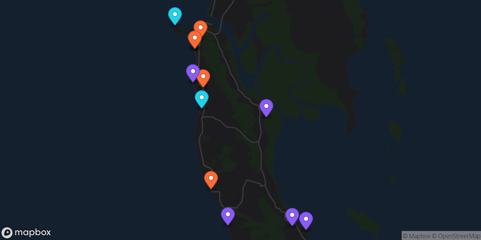 Map showing 12 locations