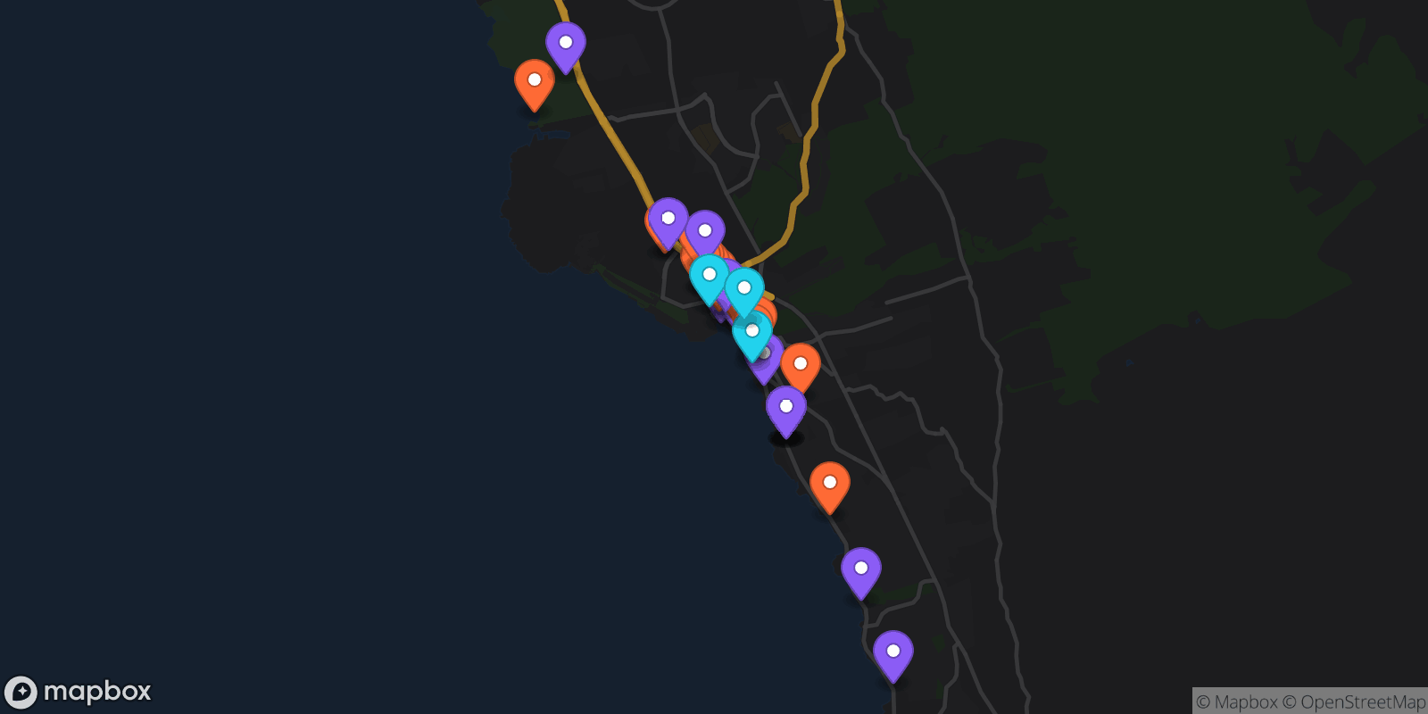 Map showing 33 locations