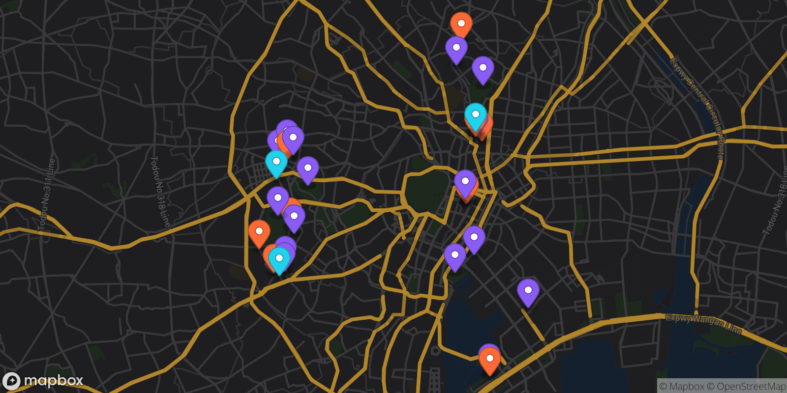 Map showing 30 locations