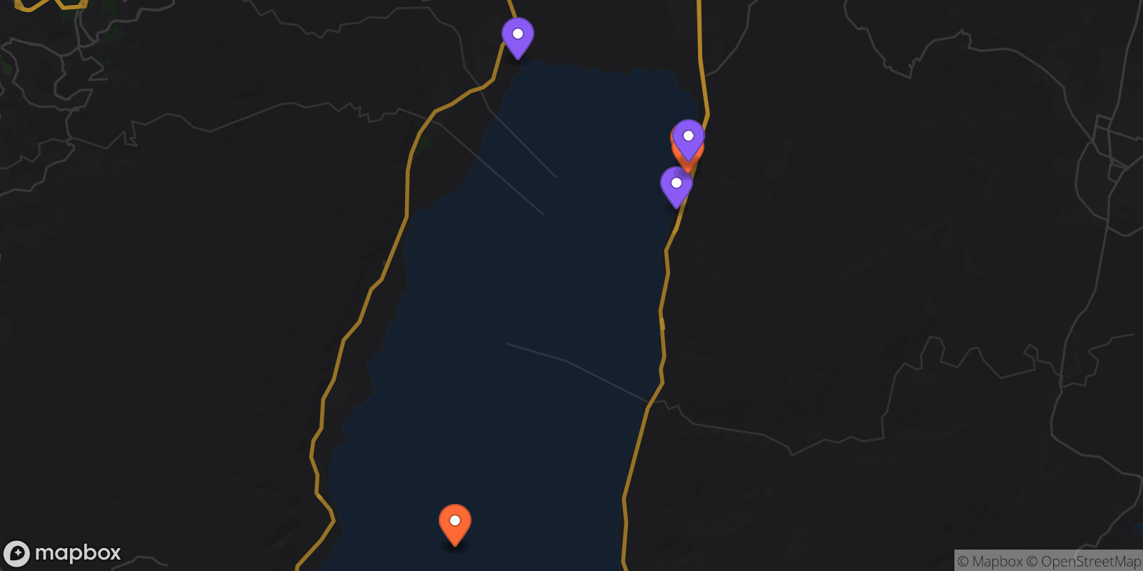 Map showing 7 locations