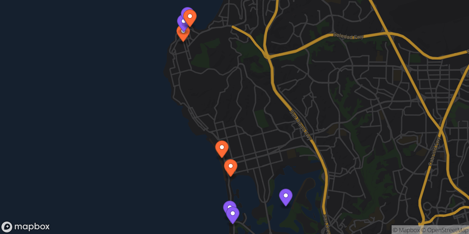 Map showing 9 locations