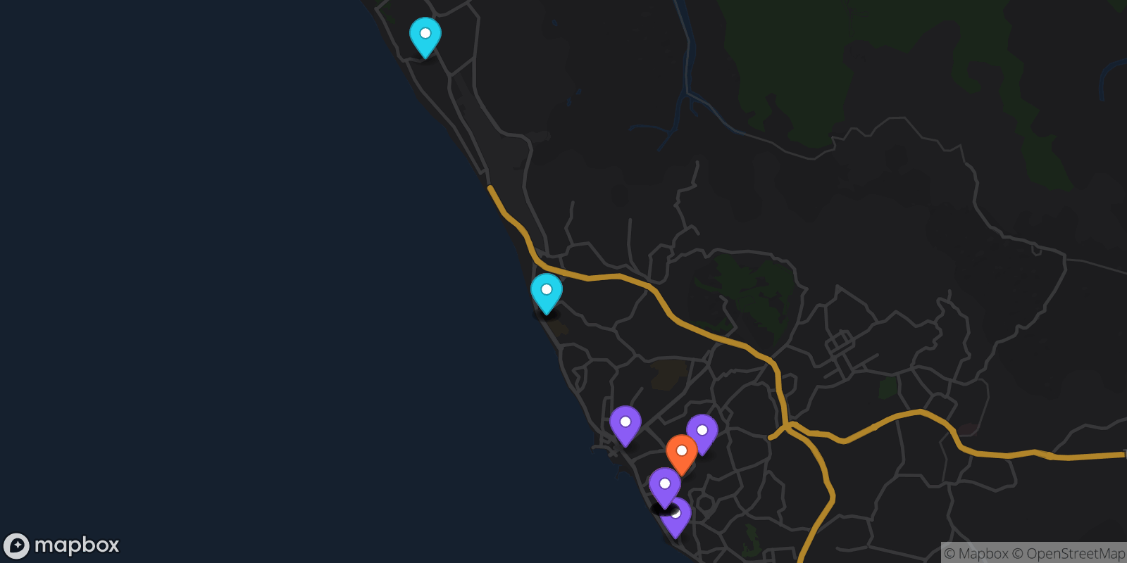 Map showing 19 locations