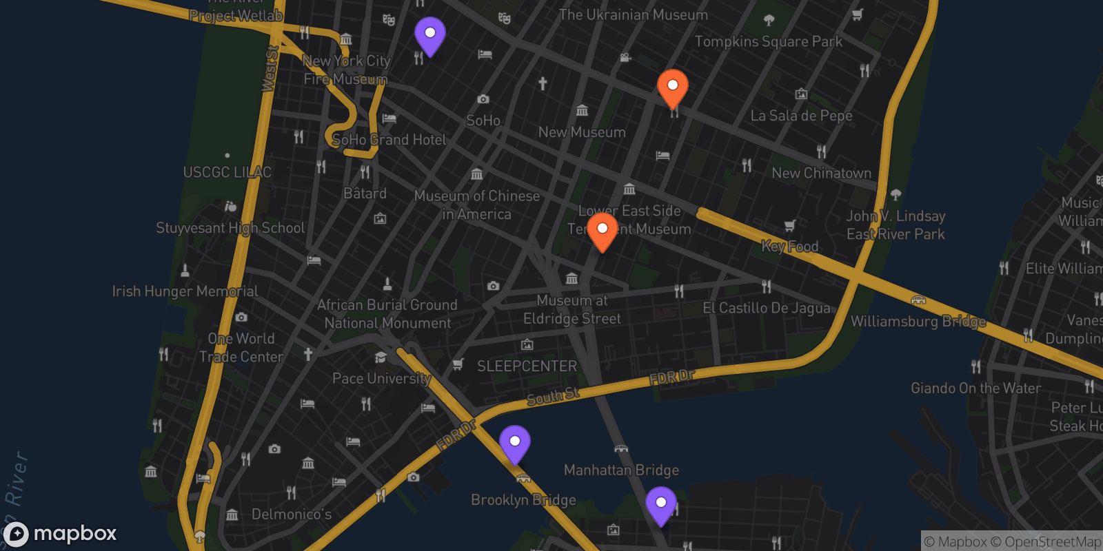 Map showing 5 locations