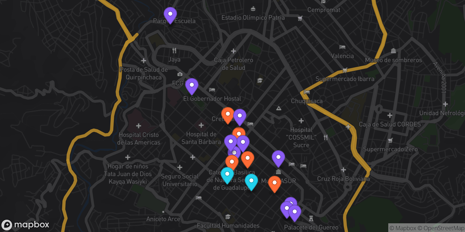 Map showing 19 locations