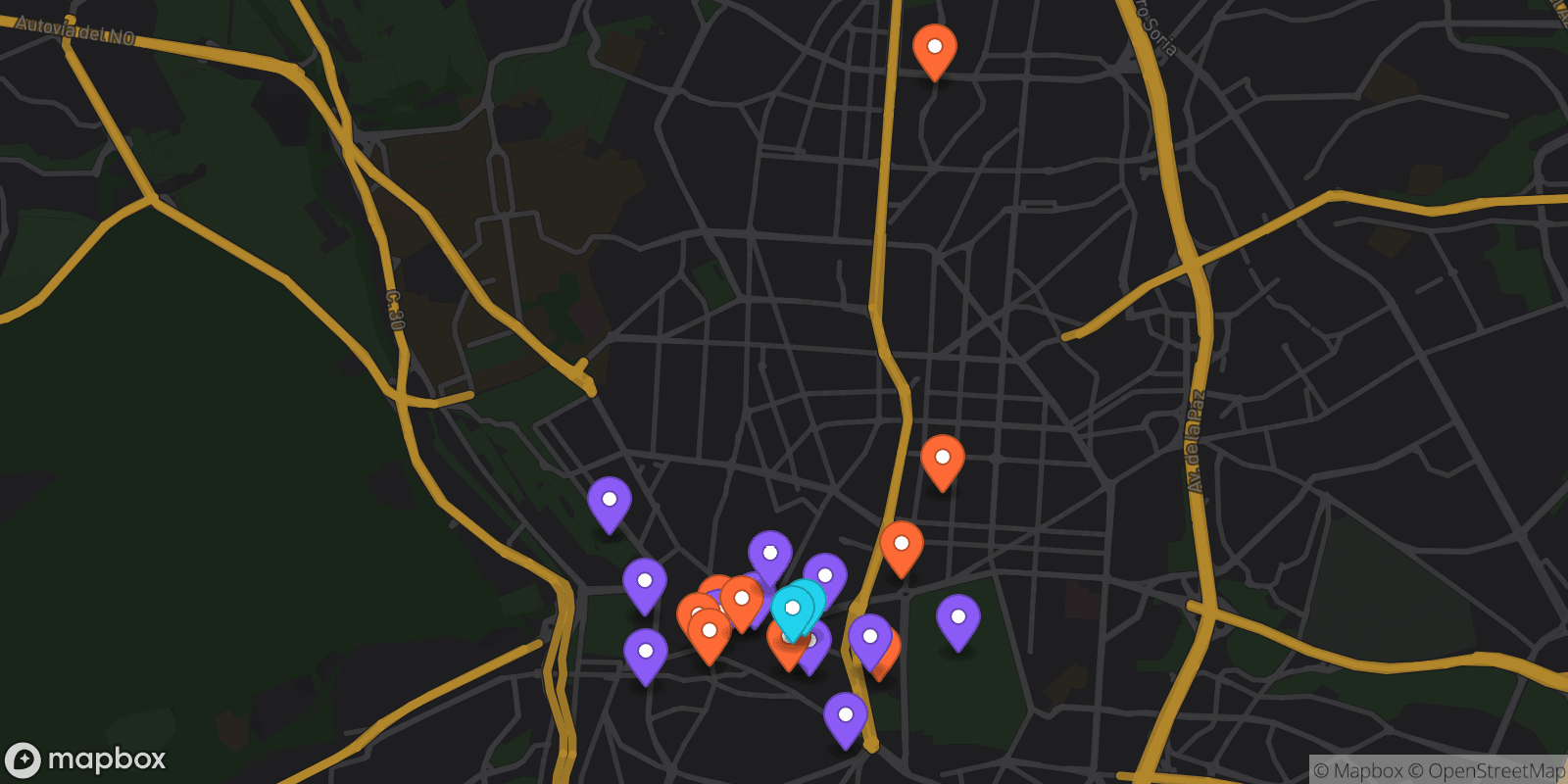 Map showing 22 locations