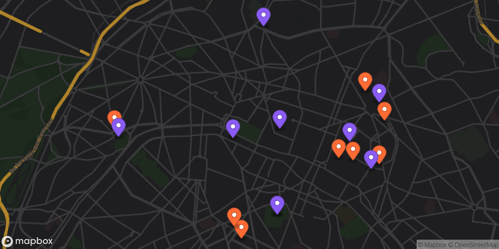 Map showing 17 locations