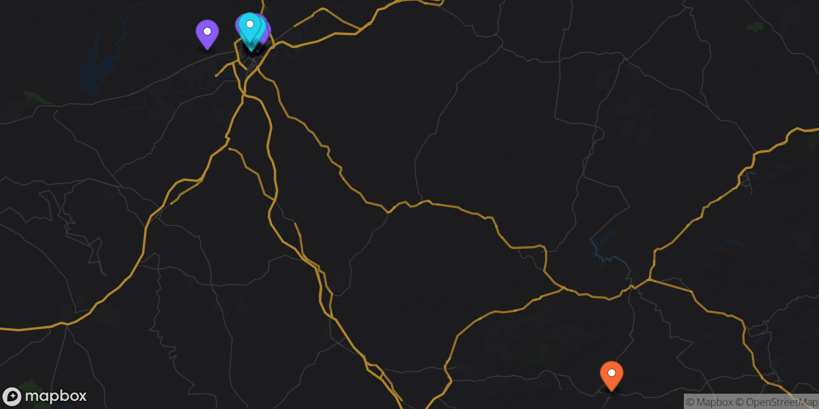 Map showing 33 locations