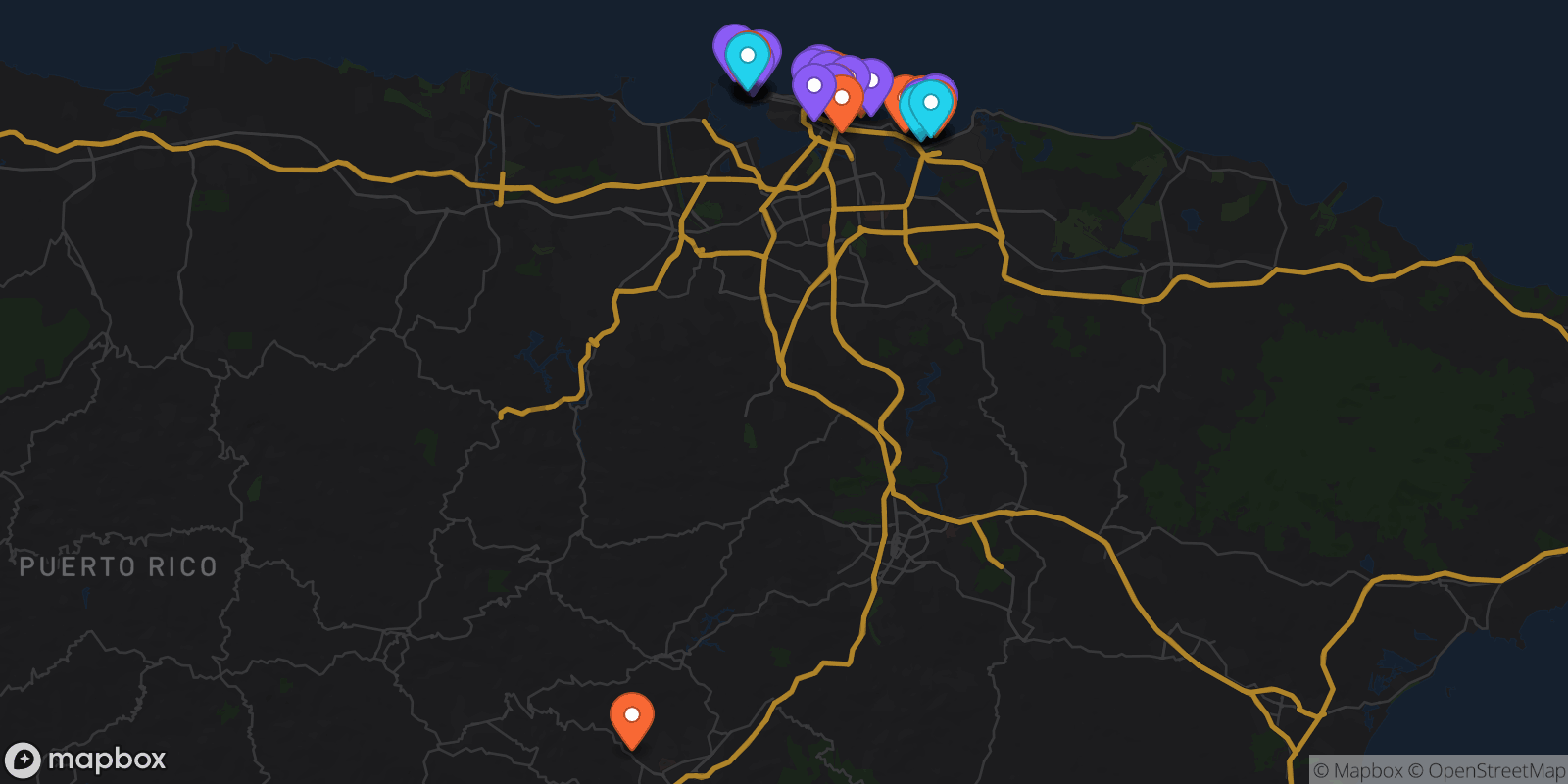 Map showing 36 locations