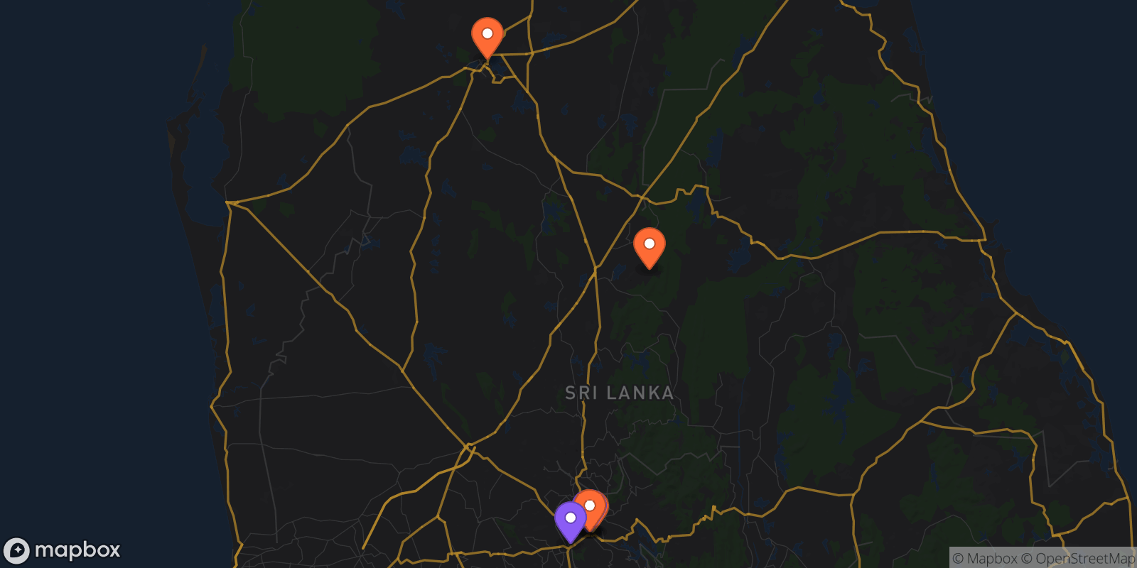 Map showing 8 locations