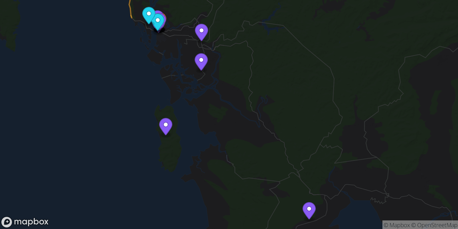 Map showing 20 locations