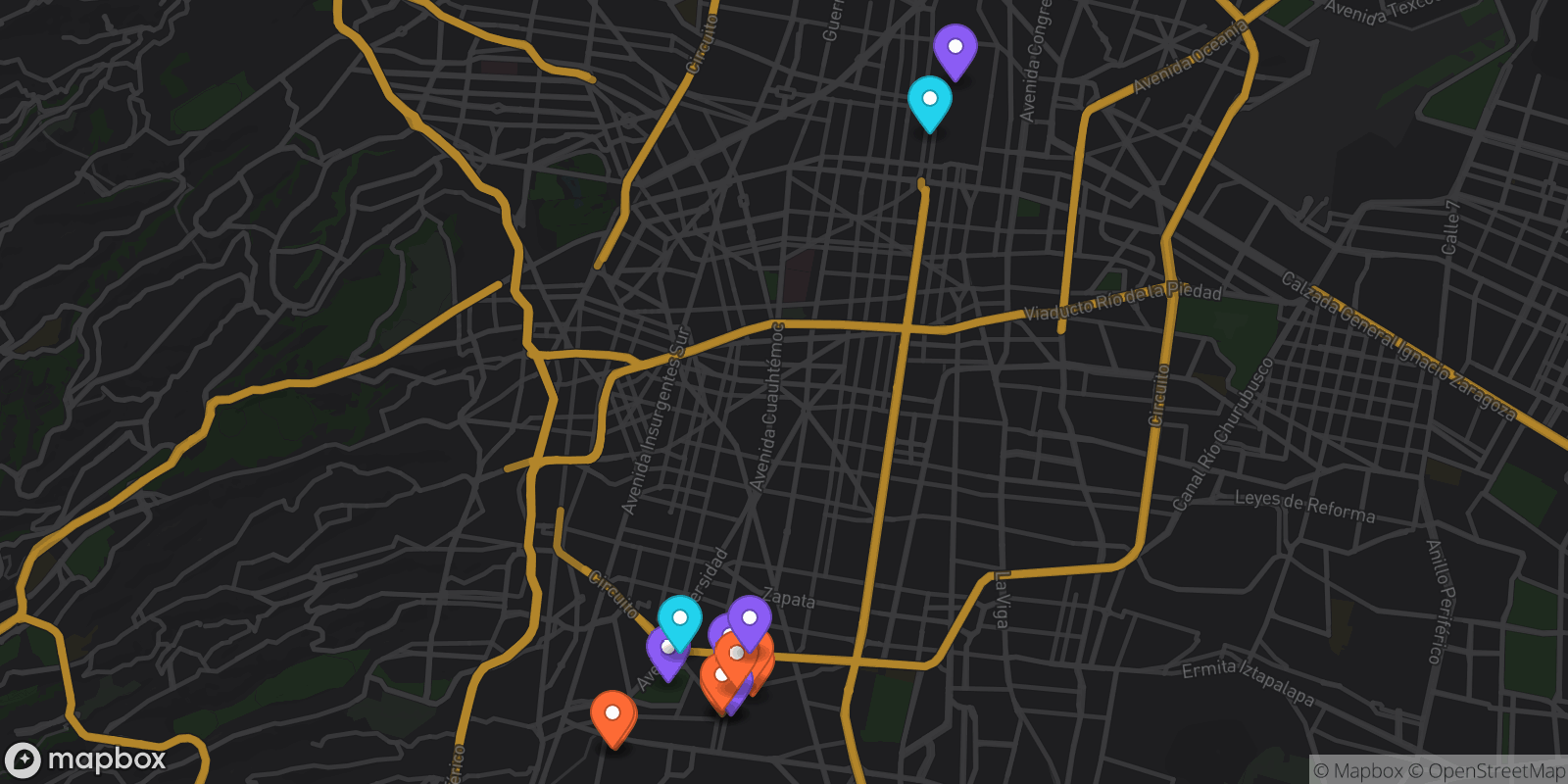 Map showing 16 locations