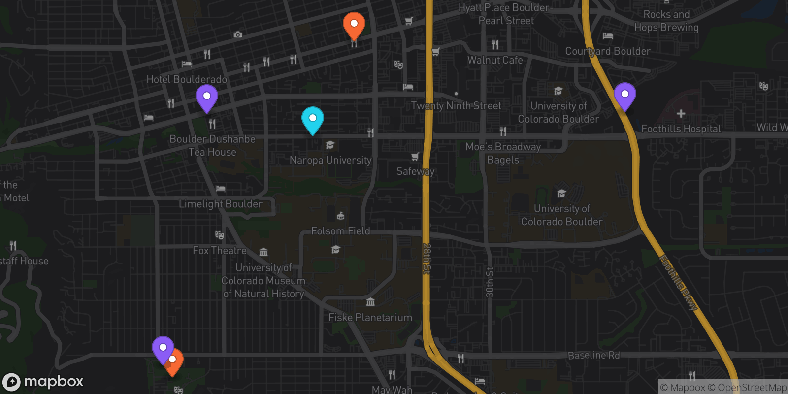 Map showing 6 locations