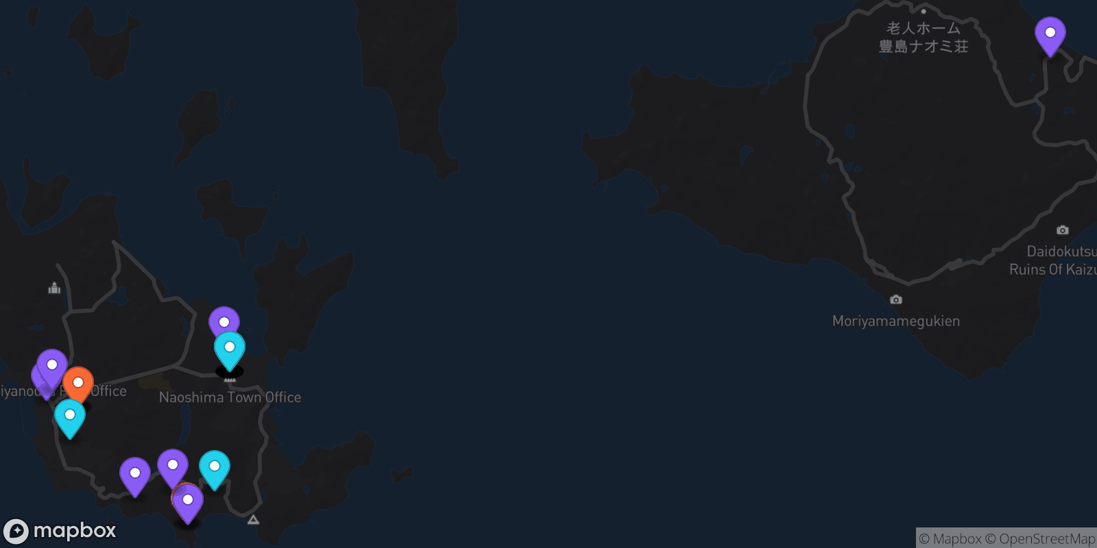 Map showing 33 locations