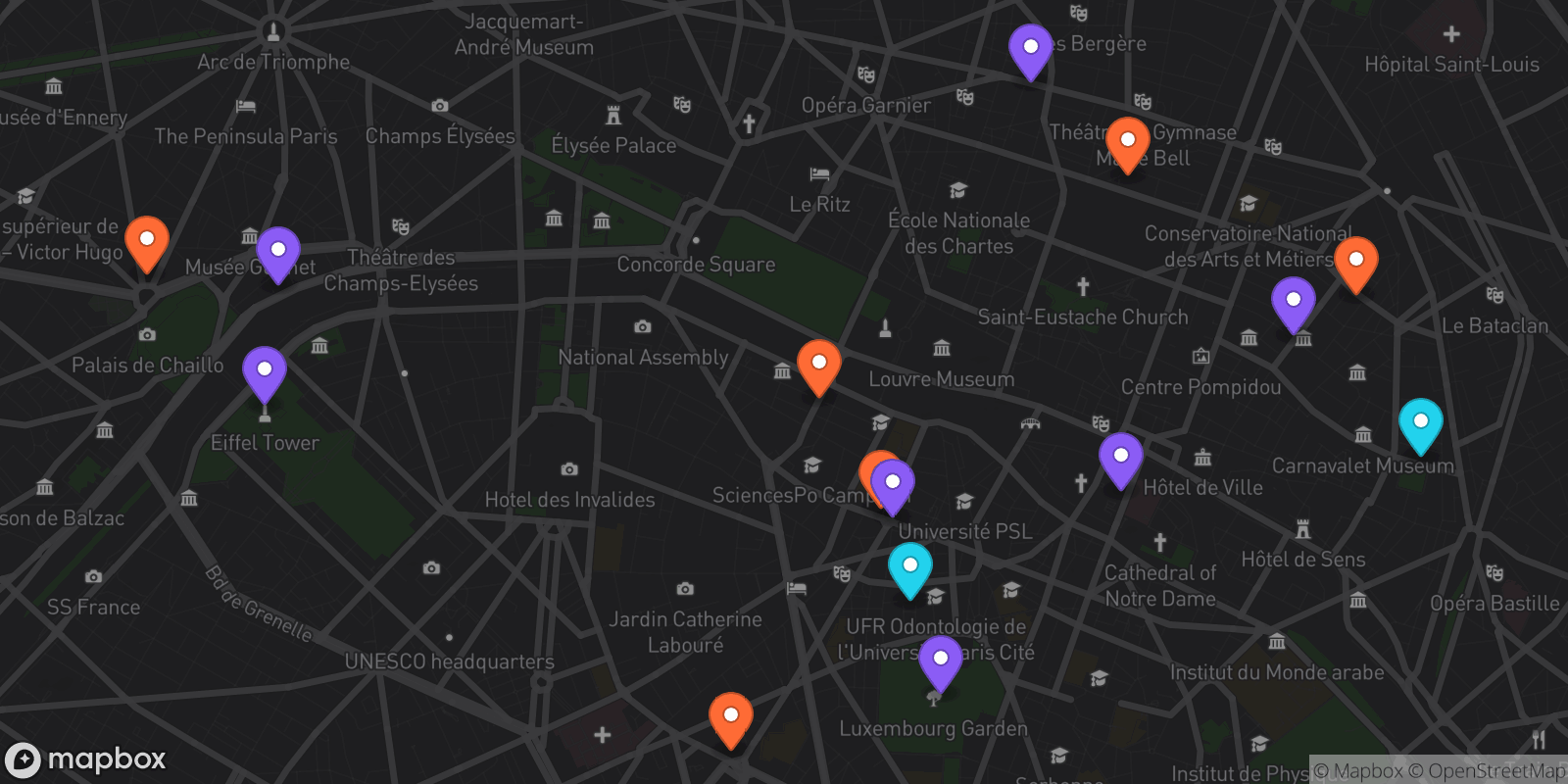 Map showing 15 locations