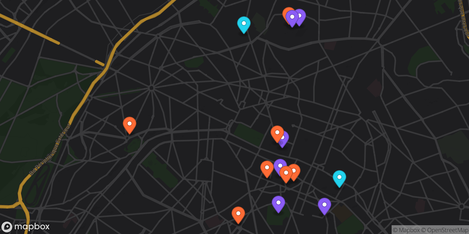 Map showing 15 locations