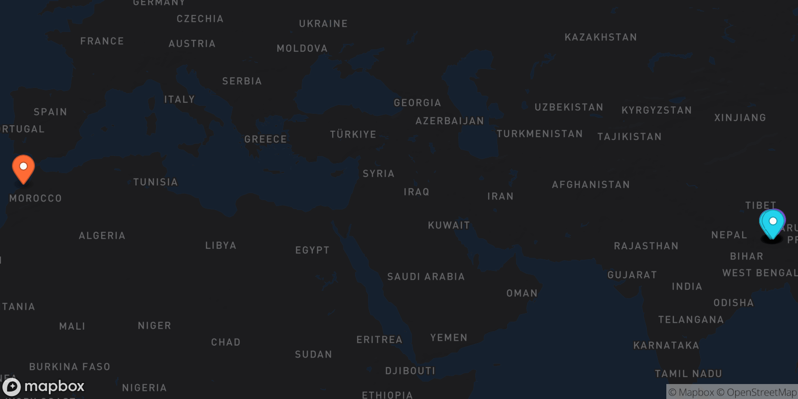 Map showing 15 locations
