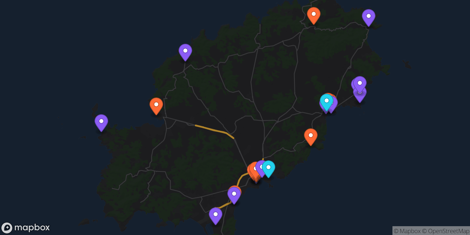 Map showing 25 locations
